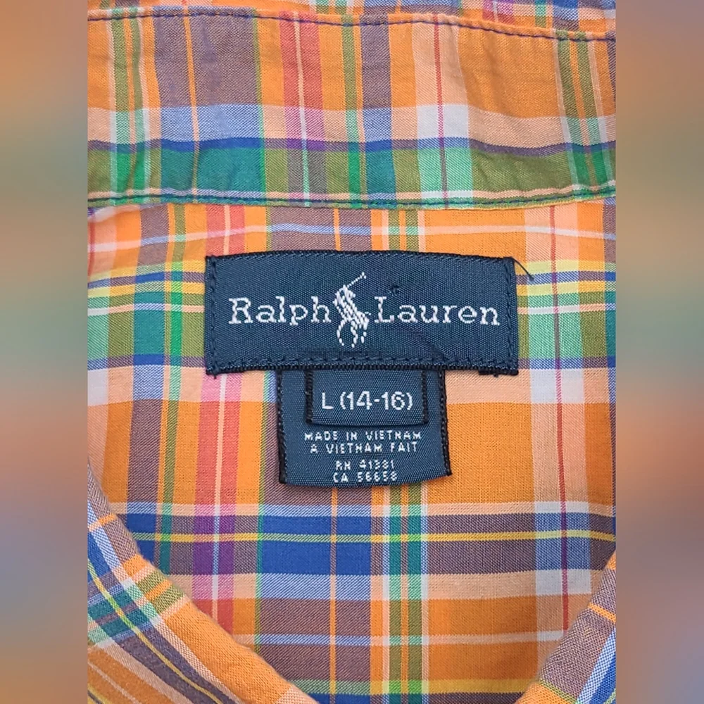 Ralph Lauren boys' orange plaid button down shirt size L